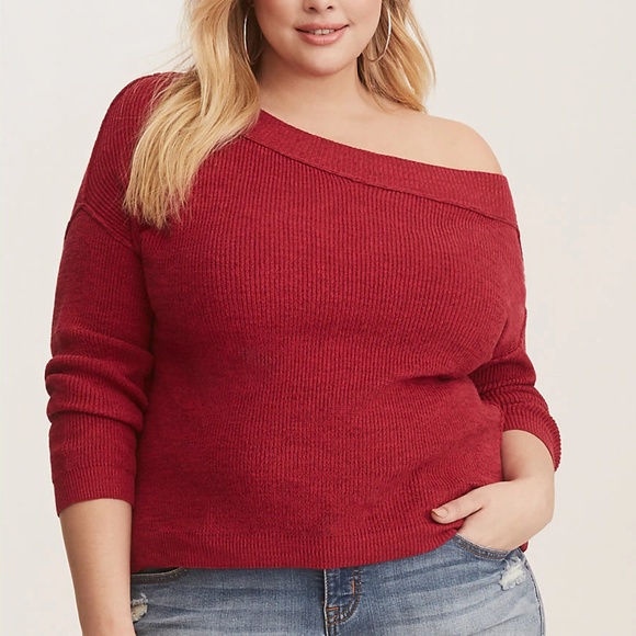 torrid Sweaters - Torrid 1X 5X SWEATER Red Off Shoulder Ribbed Top